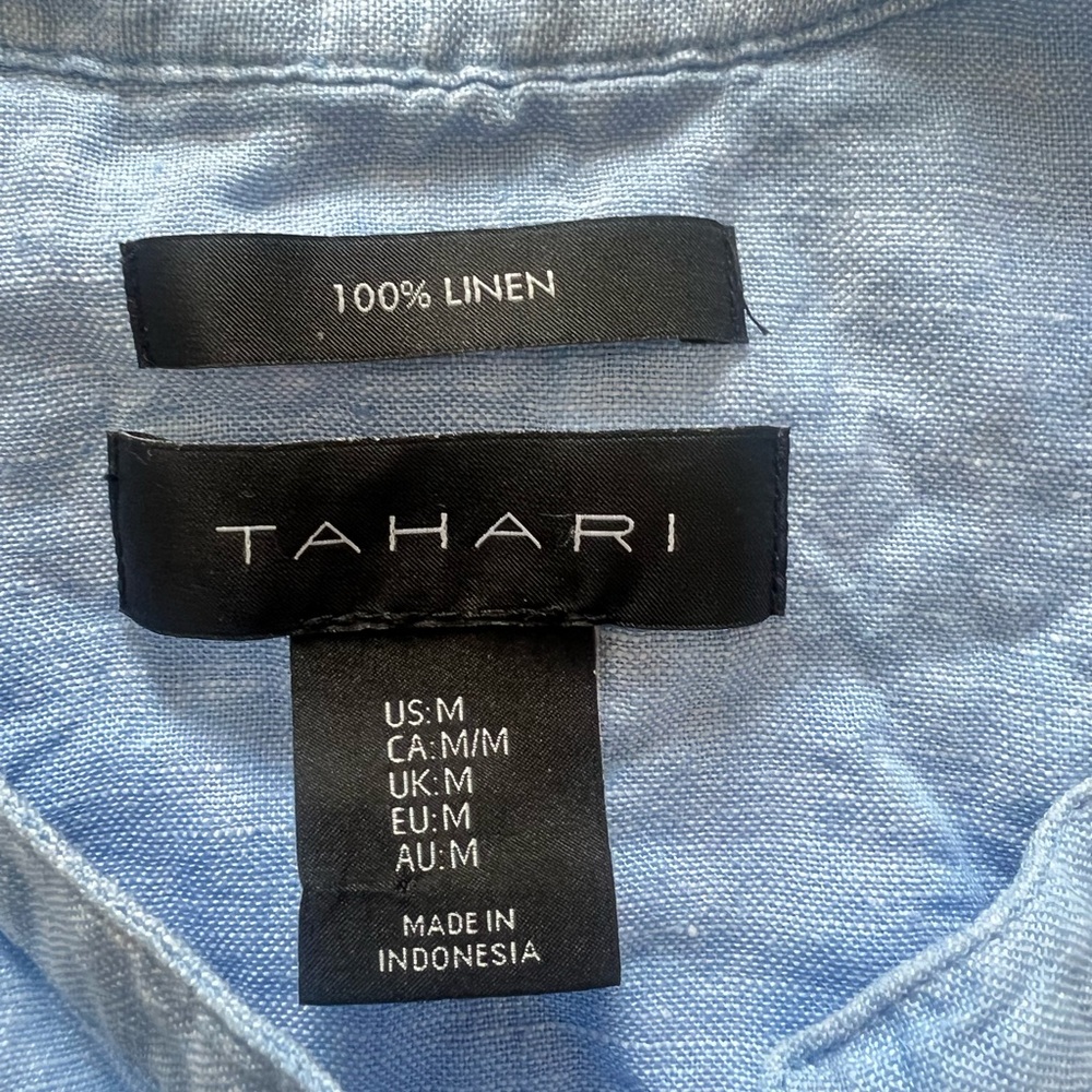 Tahari  Power Blue Linen Sleeveless Shirt Top Blouse Beach Coastal resort sz M - Picture 11 of 11